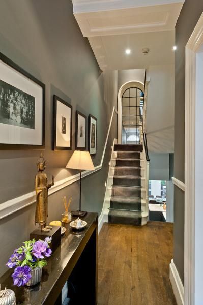 Modern Country Style: The Best Paint Colours For Small Hallways Click through for details. Farrow and Ball Manor House Gray: Blue Hallway, Best Gray Paint, Grey Hallway, Hallway Paint, Victorian Hallway, Hallway Colours, Green Hallway, Hallway Inspiration, Modern Country Style