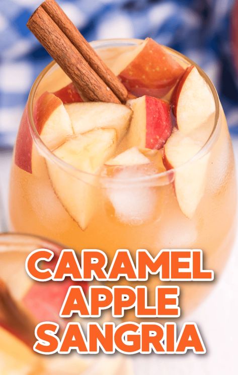 Fall Drinks With Caramel Vodka, Healthy Fall Drinks Alcohol, Fall Apple Sangria Recipes, Falls Alcohol Drinks, Caramel Apple Sangria 4 Ingredients, Apple Cider Caramel Vodka White Wine, Fall Sangria Apple Cider, Salted Caramel Sangria, Carmel Apple Cider Alcohol