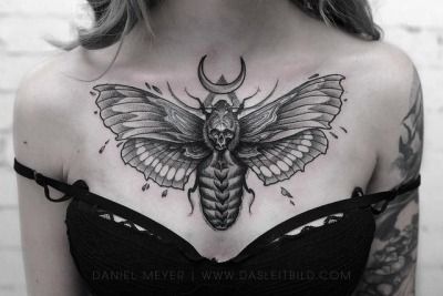 Moth Chest Tattoo, Tattoo Chest, Cool Chest Tattoos, Fire Tattoo, Chest Tattoos For Women, Moth Tattoo, Gothic Tattoo, Sternum Tattoo, Stylist Tattoos