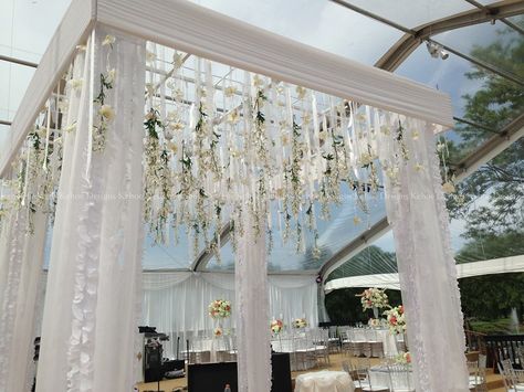 Elegantly layered fabric and floral adorn this canopy. #KehoeDesigns #Wedding Photo by: Ryan Sjostrom Square Gazebo, Gazebo Wedding Decorations, Open Gazebo, Bbq Gazebo, Gazebo Decorations, Large Gazebo, Wedding Chuppah, Hot Tub Gazebo, Peacock Wedding Theme