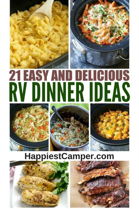 Easy RV Dinners - 21 Easy and Delicious RV Dinners - Make in a Crock Pot or Instant Pot from your RV Rv Dinner Ideas, Camping Meal Planning, Rv Camping Tips, Camping Dinners, Easy Camping Meals, Campfire Food, Campfire Cooking, Tater Tots, Easy Camping