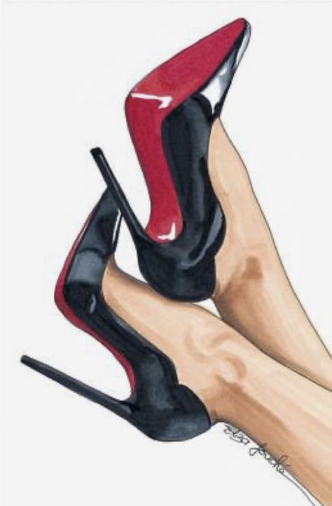 Heels Drawing Sketches, High Heels Sketch, High Heel Drawing, Louboutin Heels Aesthetic, High Heels Painting, Drawing Heels, Heels Sketch, Heels Painting, Heel Drawing