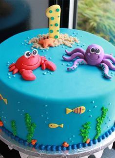 Baby Shower Kuchen, Ocean Cakes, Sea Cakes, Beach Cakes, Torte Cupcake, 1st Birthday Cakes, Sea Birthday Party, Cartoon Cake, Baby Birthday Cakes