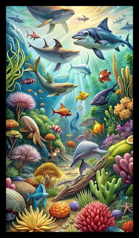 Ocean Creatures Art, Ocean Wallpapers, Sea Turtle Artwork, Underwater Drawing, Aquarium Live Wallpaper, Fish Pool, Fish Background, 3d Wall Painting, Sea Illustration