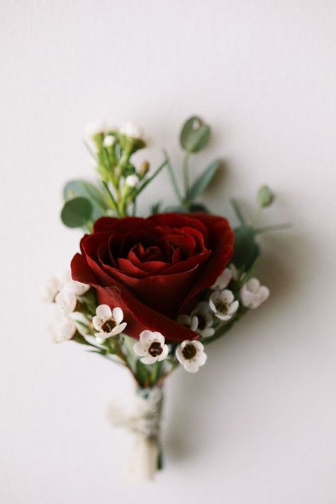 Winter Wedding Boutonniere Burgundy, Burgundy Rose Boutonniere, Wine Red Bouquet, Maroon Flowers Bouquet, Red Rose Bridesmaid Bouquet, Maroon Bridal Bouquet, Color Palette For Wedding, Red Wedding Colors, Red Rose Boutonniere