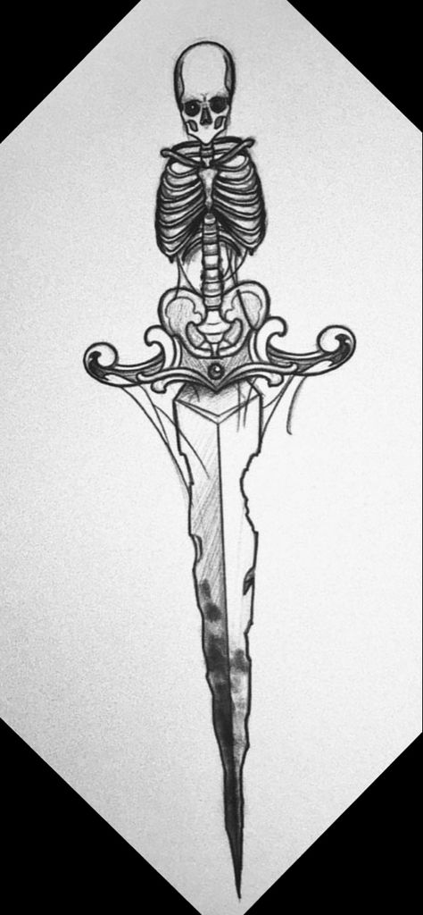 Aesthetic Knife Tattoo, Knife Chest Tattoo Female, Skeleton In Coffin Tattoo, Sternum Knife Tattoo, Gothic Shin Tattoo, Knife Tattoos Women, Spine Tattoos For Women Swords, Dagger Back Tattoo Women, Cool Small Drawings Tattoo Ideas