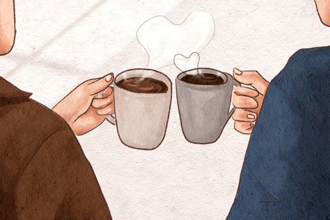 Romantic couple on a coffee date hand drawn illustration | premium image by rawpixel.com / Adjima Couple Coffee Date Illustration, Coffee Date Illustration, Coffee Date Drawing, Hot Chocolate Drawing, Image Couple, Coffee Drawing, Couple Painting, Coffee Wallpaper, Coffee Illustration