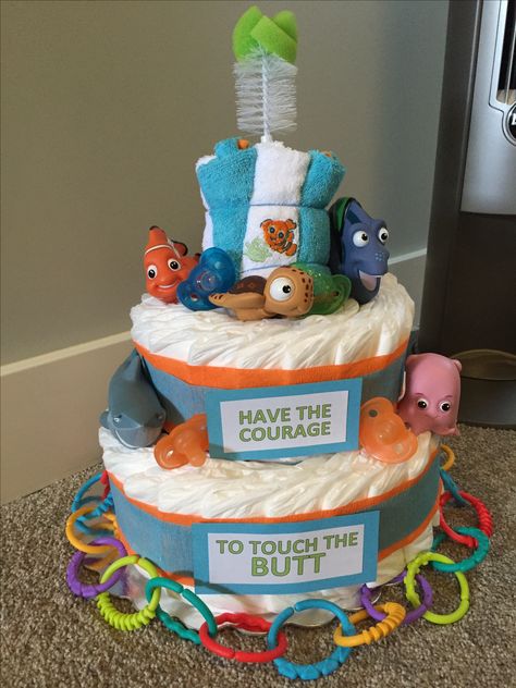 Finding Nemo Diaper Cake Baby Shower Ideas For Boys Themes, Finding Nemo Nursery, Nemo Baby Shower, Finding Nemo Baby, Nemo Baby, Bar Cake, Disney Finding Nemo, Baby Bar, Disney Baby Shower