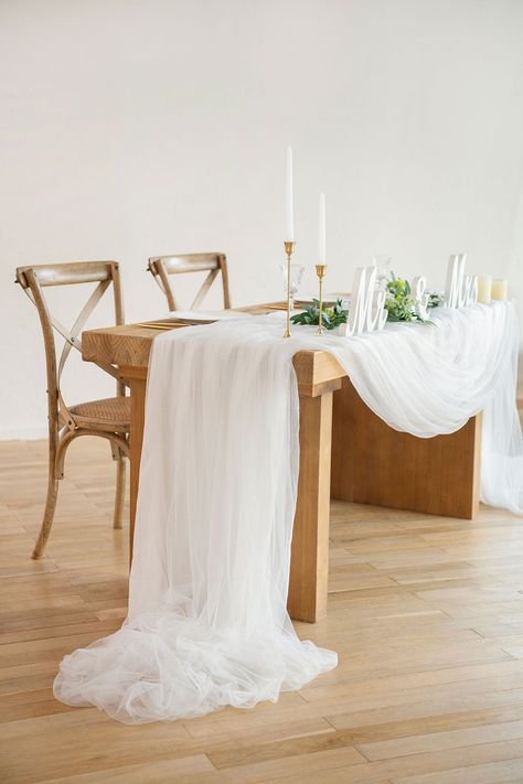 Extra Long Tulle Table Runner 30"w x 16FT - Shimmer Blush/White Tulle Table Runner, Wedding Sweetheart Table Decor, Bridal Table Decorations, Handmade Bouquet, Tulle Table, Sweetheart Table Decor, Sweetheart Table Wedding, Reception Table Decorations, Wedding Table Linens