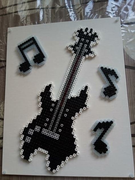 Pierce The Veil Perler Beads, Black Perler Bead Patterns, Punk Perler Beads, Gothic Perler Beads, Grunge Perler Bead Patterns, Guitar Perler Beads, Perler Bead Guitar, Emo Perler Beads, Melting Beads Ideas