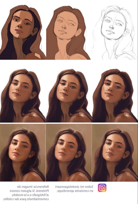 Drawing Features Faces, Digital Painting Face Tutorial, Oil Painting Digital Art Tutorial, Drawing Face Shading, Procreate Face Sketch, Digital Portrait Painting Tutorials, Procreate Portrait Tutorial Step By Step, How To Paint Portraits Step By Step, Digital Portrait Tutorial Step By Step