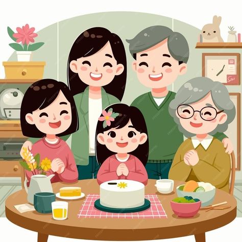 Premium Vector | A kawaii family gathering in a new occasion Happy Family Drawing, Smile Illustration, Family Meeting, Family Help, Family Drawing, Cute Sketches, Cartoon Photo, Family Cartoon, Family Illustration