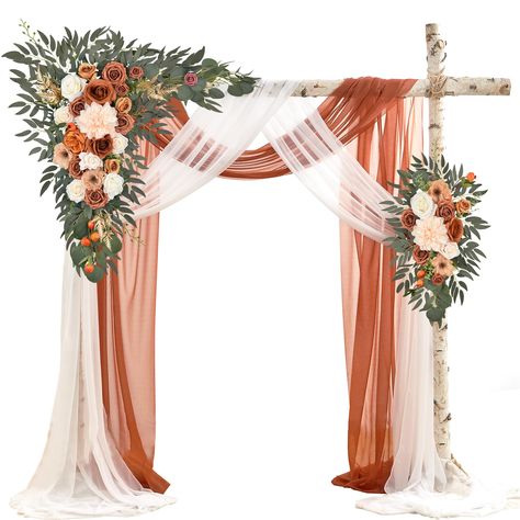 PRICES MAY VARY. PAKEAGE LIST: 1 x Large Corner Flower Swag of 32 "W x 40 "H + 1 x Large Tie-Back Flower of 14 "W x 32 "H + 2 x Hanging Sheer Drapes of 315 x 28 inch + 6 x White Zip Straps of 17.7 inch + 1 x Instruction Card + 1 x Glue Stick (Not include wood arch stand) COST-EFFECTIVE: WEDFLOR Wedding Flowers are the best alternative to expensive flowers. They cost 30% or less of the cost of fresh flowers, saving you hours of production time and requiring less effort to care for. They will alwa Decoration Terracotta, Flower Swag, Expensive Flowers, Color Terracota, Reception Backdrop, Terracotta Wedding, Draping Fabric, Wedding Arch Flowers, Arch Flowers