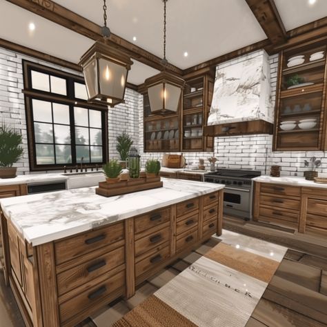 30+ Bloxburg Kitchens to Sparkle Creativity Blockburg House, Blocksburg House, Cottage Core Bloxburg House, Modern Suburban House, Mansion Kitchen, Bloxburg Kitchen Ideas, Roblox House, Ikea Kitchen Design, Nice Kitchen