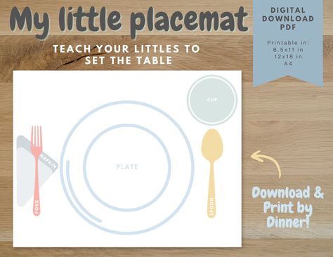 Montessori inspired placement - help children learn independence - how to teach children to set the table Thanksgiving Family Activities, Montessori Placemat, Notes To Parents, Fall Kindergarten, Daily Checklist, Routine Chart, Childrens Table, Set The Table, Education Design