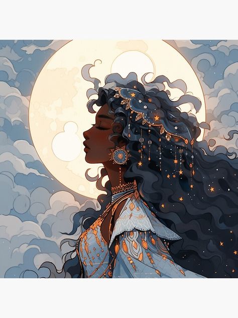 Get my art printed on awesome products. Support me at Redbubble #RBandME: https://www.redbubble.com/i/art-print/Beautiful-Moon-Goddess-by-arielbanished/147994359.1G4ZT?asc=u Moon Goddess Art, Personaje Fantasy, Black Love Art, Goddess Art, Black Art Pictures, Beautiful Moon, Moon Goddess, Dreamy Art, Girls Cartoon Art