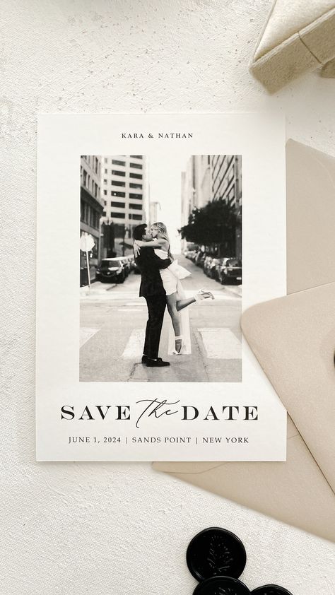 Save the Date Cards take anywhere from 1-3 weeks (if you have your guest list and addresses ready).Please fill out this form for your Save the Dates at the time of orderhttps://zfrmz.com/WLURmQi4xpldWrE7gPz3Price includes printed outer envelopes with custom guest addressing. The template link is supplied in the questionnaire. Here are upgrades to add to this if you chooseAdd FoilDouble sided printingWhite toner printing on envelopesRibbon Modern Wedding Announcement, Classy Wedding Invitations With Picture, Gold Save The Date Cards, Engagement Photo Wedding Invitations, Wedding Invites Pictures, Fun Save The Date Ideas Creative, Wedding Save The Dates With Pictures, Rustic Wedding Invitations With Pictures, Black And Cream Wedding Invitations