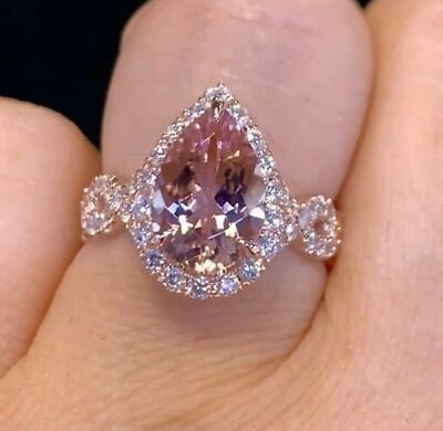 2.50 Ct Pear Morganite  Lab-Created Diamond Engagement Ring 14k Rose Gold Plated  | eBay Pink Diamond Engagement Ring Rose Gold Unique, Rose Gold Ring With Pink Diamond, Engagement Rose Gold Rings, 16 Rings Sweet, Padparadscha Engagement Ring, Pink Gem Engagement Ring, Pink Diamond Engagement Ring Rose Gold, Engagement Rings Expensive, Rose Wedding Ring