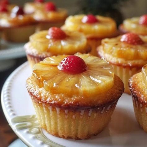 Pineapple Upside-Down Cupcakes Recipe – Tasty Recipes Upside Down Pineapple Cake, Upside Down Cupcakes, Mini Pineapple Upside Down Cakes, Pineapple Upside Down Cupcakes, Pineapple Cupcakes, Upside Down Pineapple, Maraschino Cherries, Pineapple Upside Down Cake, Pineapple Upside