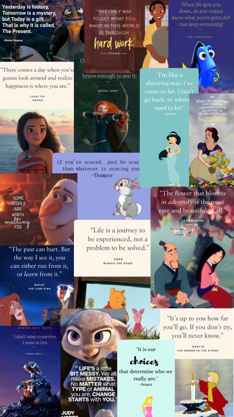 Inspiring Disney Quotes, Disney Villains Quotes, Disney Intro, Cartoon Characters Quotes, Quotes Collage, Life Quotes Disney, Chipmunks Movie, K Quotes, Disney Characters Wallpaper