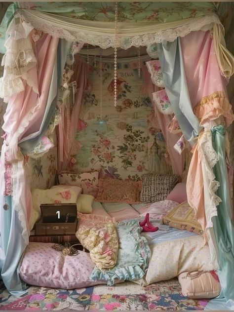 Fabric Room Decor, Dreamy Room Decor, Shabby Chic Bedrooms Romantic, Whimsical Room, Dream Bedroom Inspiration, Cute Bedroom Decor, Cute Room Ideas, Dream House Rooms, Pretty Room