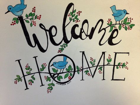 Welcome Drawing Art, Welcome Home Card Ideas, Welcome Home Signs Diy Poster, Welcome Home Sign Ideas, Welcome Home Drawing, Welcome Home Art, Watercolor Sign, Welcome Home Cards, Wall Painting Ideas Creative