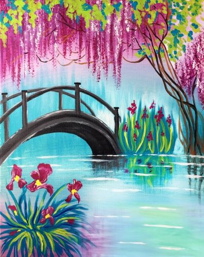 Paint Nite, Oil Pastel Art, Spring Painting, Simple Acrylic Paintings, Night Painting, Beginner Painting, Amazing Art Painting, A Bridge, Art Painting Acrylic