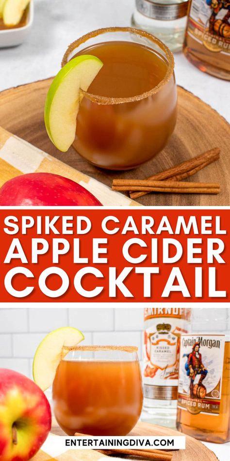 Spiked Caramel Apple Cider, Apple Cider Alcohol, Caramel Apple Cider Recipe, Cold Apple Cider, Cider Alcohol, Salted Caramel Vodka, Cider Cocktail Recipes, Apple Cider Punch, Caramel Apple Cider