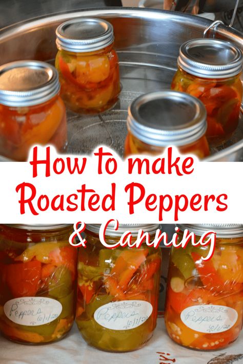 Pickled Roasted Peppers, Canned Roasted Peppers, How To Make Roasted Red Peppers, Canned Pickled Peppers, How To Can Peppers, Canning Roasted Peppers, Preserved Recipes, Canning Bell Peppers, Roasted Pepper Recipes