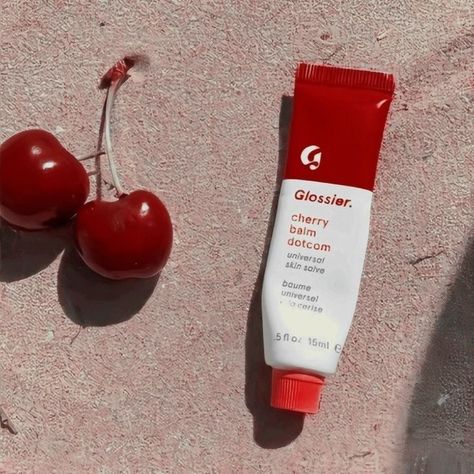 Cherry Balm Dotcom, Glossier Cherry Balm, Glossier Cherry, Glossier Cherry Balm Dotcom, Cherry Lipstick, Aesthetic Strawberry, Cherry Girl, Americana Aesthetic, Plain Canvas