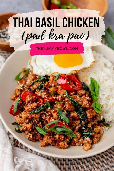 Pad Kra Pao, Thai Basil Chicken, Asian Dinners, Basil Recipes, Basil Chicken, Thai Basil, Holy Basil, Think Food, Chicken Dishes Recipes