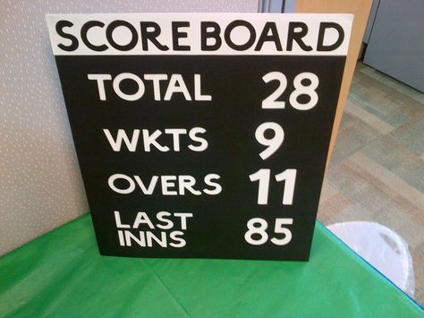 crafty Cricket game scoreboard Cricket Score Card, Cricket Party, Cricket Scoreboard, Cricket Game, Diy Party Games, Cricket Games, Avenger Birthday Party, Notice Boards, Decorative Boards