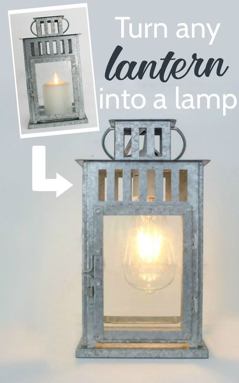 DIY lantern lamp. Step by step tutorial to turn any lantern into a lamp. A super… Luminaria Diy, Lampe Steampunk, Diy Lantern, Lighting Farmhouse, Farmhouse Style Lighting, Farmhouse Lamps, Lampe Diy, Diy Tumblr, Knit Blankets