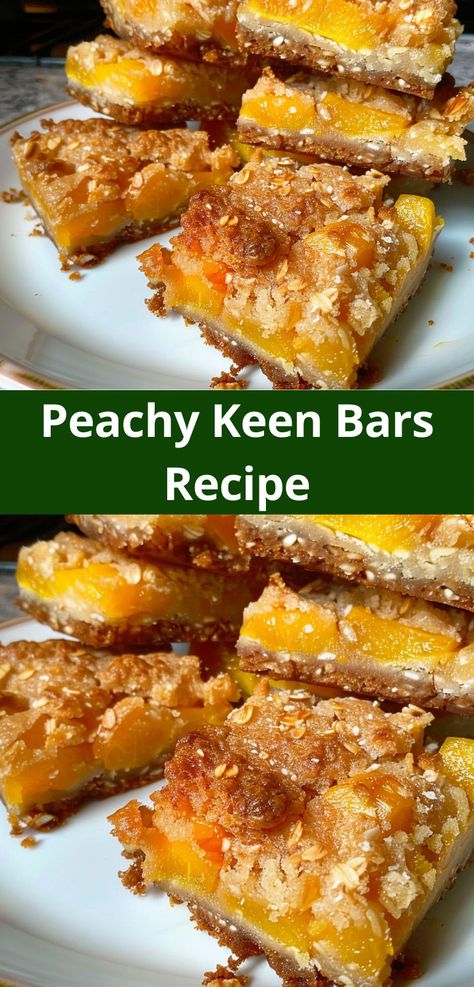 peachy keen bars, a simple and tasty snack bursting with peach flavor. Fresh Peaches, Peachy Keen, Bars Recipe, One Moment, Perfect Desserts, Bars Recipes, Yummy Snacks, Peaches, The Sweet