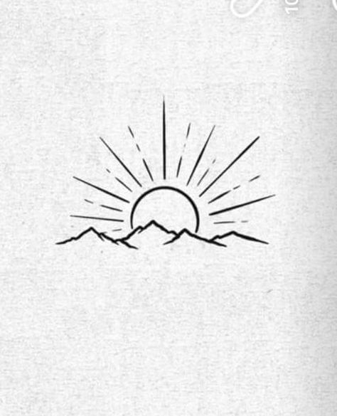 Sun Drawing Design Simple, Mountain Sun Tattoo Simple, Sunrise Drawing Simple, Sunrise Drawing, Sunrise Tattoo, Mountain Sketch, Sun Drawing, Sunset Tattoos, Minimalist Drawing