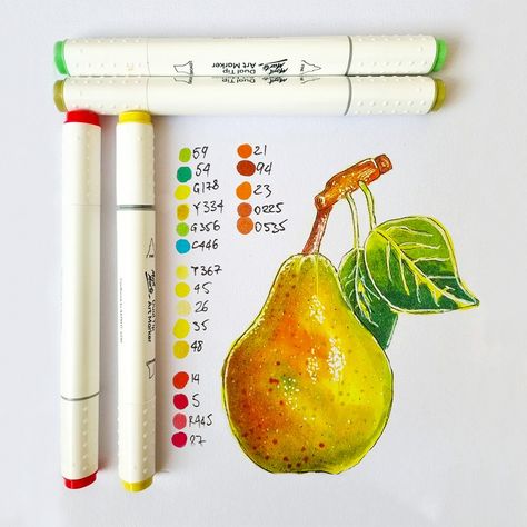 Fruit Marker Drawing, Shading With Markers, Fine Tip Marker Drawing, Food Marker Art, Colored Marker Drawing Ideas, Acrylic Marker Drawings, Fruits Artwork, Markers Drawing Tutorial, Alcohol Marker Art