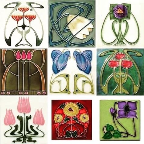 Fleurs Art Nouveau, Motifs Art Nouveau, Art Deco Tiles, Art Nouveau Illustration, Art Nouveau Pattern, Art Nouveau Flowers, Art Nouveau Tiles, Floral Tiles, Unique Tile