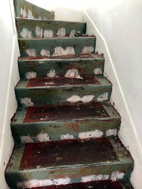 Ceiling Alternatives, Cement Steps, Redo Stairs, Basement Steps, Basement Paint Colors, Old Basement, Painting Cement, Flexible Wood, Basement Playroom