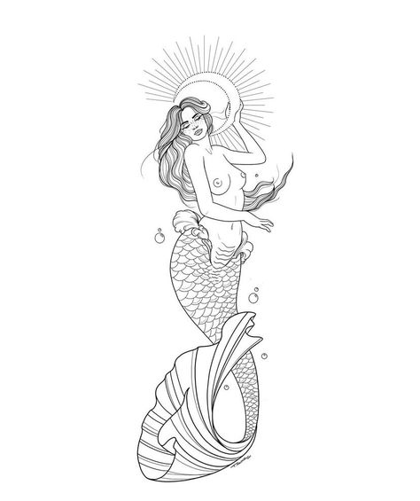 Mermaid Line Tattoo, Fine Line Mermaid Tattoo, Tattoo Patterns Design, Siren Tattoo, Mermaid Tattoo Designs, Mermaid Artwork, Tattoo Signs, Flash Tattoo Designs, Geniale Tattoos