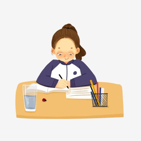 Homework Clipart, Writing Clipart, Student Clipart, Learning Writing, Work Cartoons, Writing Homework, Girl Desk, Student Cartoon, Teacher Clipart