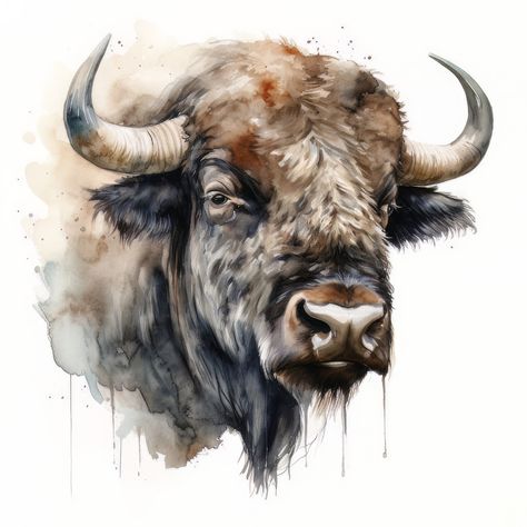 Animal Digital Art, Cow Paintings, Dibujos Ideas, Buffalo Painting, Buffalo Animal, Watercolor Pencil Art, Buffalo Art, Model Painting, Watercolor Clouds