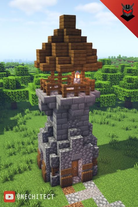 Mini Tower Minecraft, Minecraft Watchtower Ideas Simple, Minecraft Small Lighthouse, Medieval Farmhouse Minecraft, Medival Building Minecraft, Minecraft Watchtower Simple, Small Minecraft Tower, Minecraft Defense Tower, Minecraft Guard Tower