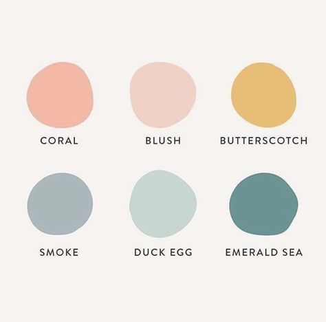 Coral, blush, butterscotch, smoke, duck egg, emerald sea - color palette Feminine Home Color Scheme, Fertility Color Palette, Palm Springs Color Scheme, Muted Beach Color Palette, Office Color Scheme Business, Vintage Color Palette Retro, Light And Airy Color Palette, Home Colour Schemes, Gender Neutral Color Palette