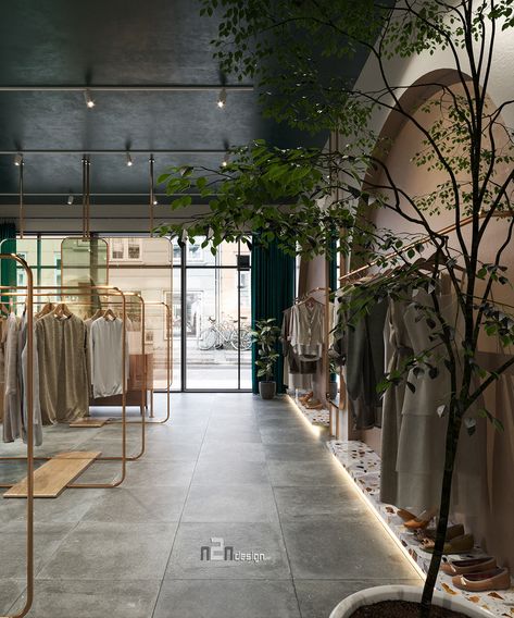 Brick Wall Boutique, Modern Store Design Interiors, Industrial Interior Design Boutique, Clothes Store Decoration, Organic Retail Store Design, Neutral Retail Interior, Concept Clothing Store, Minimalist Clothing Store Design, Clothing Stores Interior Design