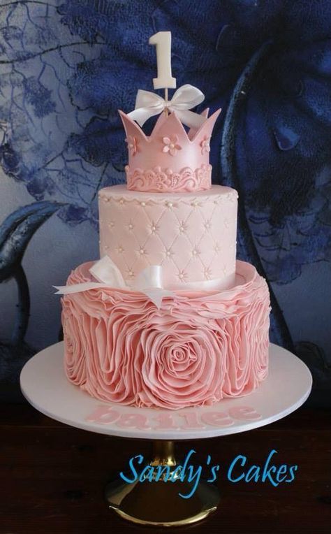 Pink cake by sandy's cakes Tutu Cake, Rodjendanske Torte, Girls Cake, Girly Cakes, Crown Cake, 1st Birthday Cakes, Tiered Cake, Baby Cakes, Princess Cake