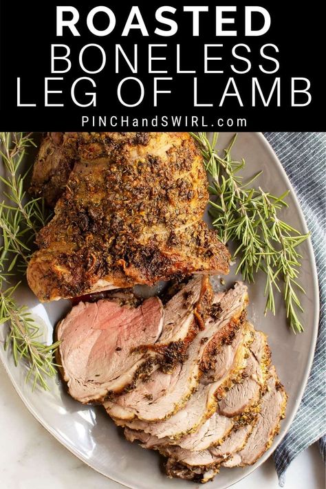 With less than 15 minutes of prep, this is the only recipe you'll ever need for oven Roasted Boneless Leg of Lamb! Rub an herb and dijon mustard paste inside and out and then roast it low and slow. Ideal for your Easter table, but welcome all year long for family gatherings and dinner parties with friends. Stuffed Leg Of Lamb Roast Boneless, Boneless Lamb Leg Roast, Boneless Lamb Leg Recipe, Boneless Lamb Roast, Leg Of Lamb Recipes, Roasted Boneless Leg Of Lamb, Lamb Leg Roast Recipes, Lamb Recipes Oven, Easter Dinners