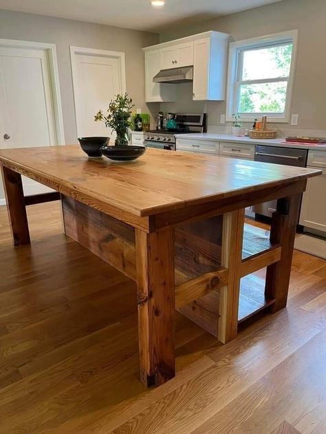 Butcher Block Island Table, Multi Use Kitchen Island, How To Build Your Own Kitchen Island, Diy Table Island Kitchen, Home Made Kitchen Island Ideas, Custom Kitchen Table, Diy Kitchen Island With Cabinets, Homemade Island For Kitchen, Building Kitchen Island