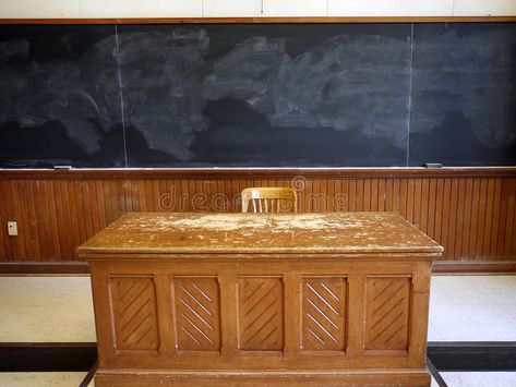 Old teacher's desk. Old fashioned wooden desk at the front of a classroom , #spon, #fashioned, #desk, #teacher, #classroom, #front #ad Teachers Desk, Teacher Table, Antique Steamer Trunk, Teacher's Desk, Student Chair, Classroom Desk, School Desk, Desk And Chair, School Desks