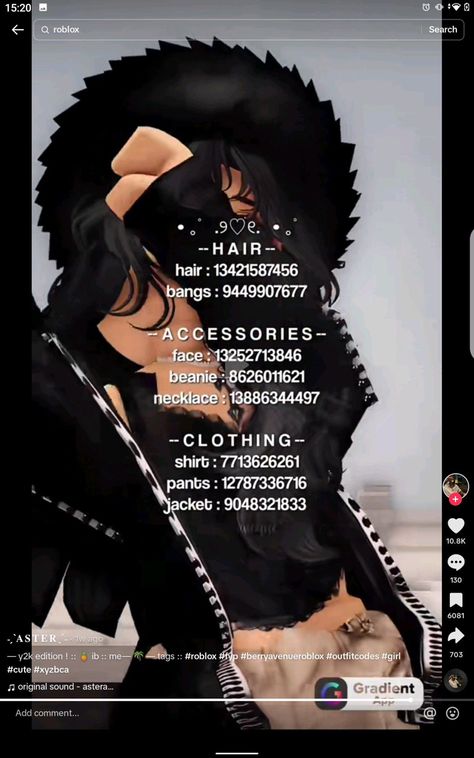 Black Hair Outfit Codes Berry Ave, Berry Ave Black Hair Codes, Berry Avenue Codes Black Hair, Berry Avenue Outfit Code, Fiddle Sticks, Butterfly Tattoo Stencil, Spiderman Outfit, Blocksburg Outfit Codes￼, Code Clothing