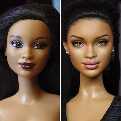 How To Repaint Barbie Face, Repainted Barbie Dolls, Custom Barbie Dolls, Rihanna Barbie, Spice Girls Dolls, Doll Repaint Tutorial, Barbie Repaint, Doll Makeover, Doll Face Paint